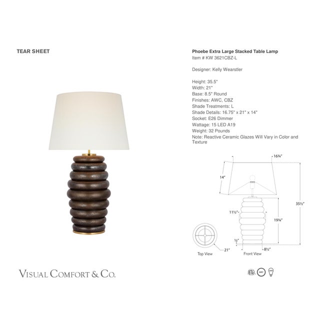 Kelly Wearstler by Visual Comfort Signature Phoebe Extra Large Stacked Table Lamp in Crystal Bronze with Linen Shade...