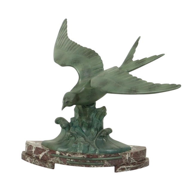 Art Deco Sculpture of Seagull on Marble Base with Bronze Patina For Sale - Image 4 of 17