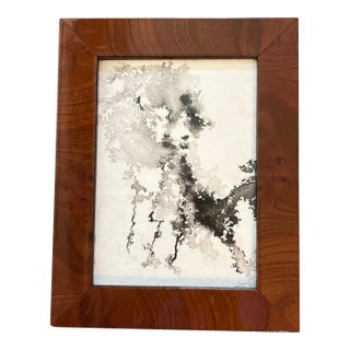 Contemporary Original Abstract Ink Painting Fancy Wood Italian Tabletop Frame For Sale