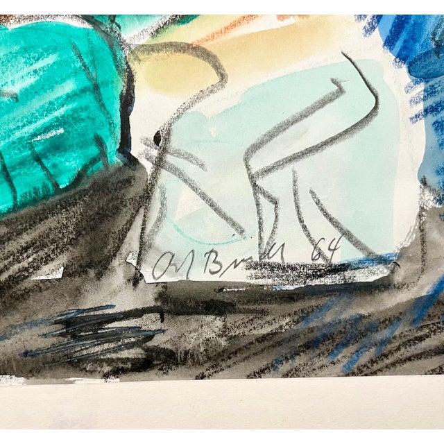 Abstract Andreas Bindl, German Abstract Colorful Watercolor Painting Crayon Drawing Andreas Bindl, 1964 For Sale - Image 3 of 4