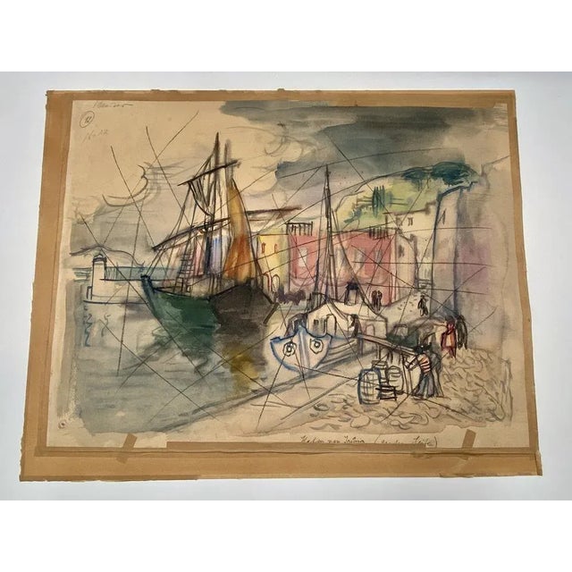 Heinrich Heuser, Unfinished Study of a Harbor View, Port of Ischia, 1950, Watercolor For Sale - Image 11 of 12