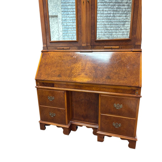 Late 20th Century Late 20th Century Italian Burl Wood Secretary Cabinet by k.p.s. New YorkWith Mirrored Doors, 7’8” For Sale - Image 5 of 9
