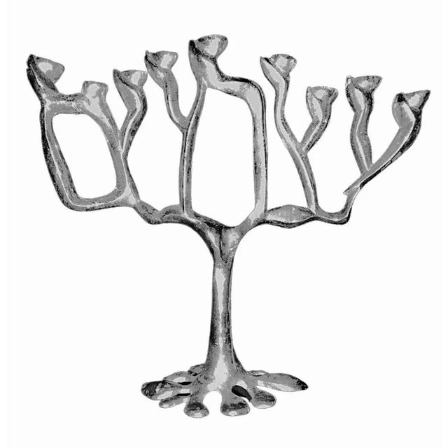 Vintage Mid Century Modern Don Drumm Style Aluminum Abstract Brutalist Artisan Sculpture Menorah For Sale - Image 13 of 13