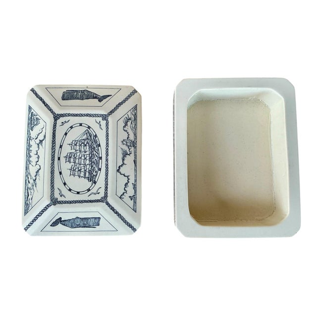 Vintage Faux Scrimshaw Beatrice Whaleship Trinket Jewelry Box Made in Great Britain For Sale - Image 9 of 12