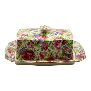 1930s Royal Winton Grimwades "Summertime" Chintz Covered Butter Dish For Sale