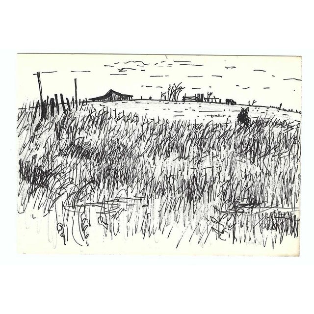 Drawing on paper by Robert Henry Angeloch (1922-2011) of a farm, completed while he was at Western Kentucky University in...
