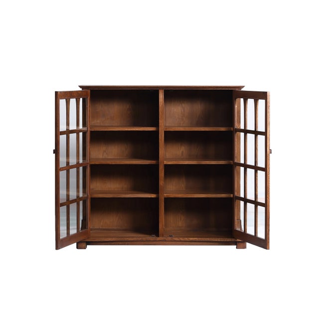 Brown Mission Solid Oak Double Door Bookcase - Walnut For Sale - Image 8 of 11