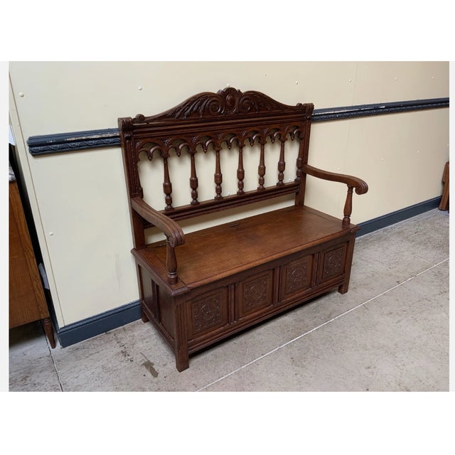 Brown Antique Art Nouveau Chest Bench, 1900s For Sale - Image 8 of 10