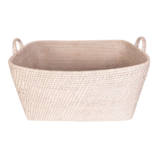 Artifacts Saboga Home Everything Basket with Hoop Handles in White Wash - 25" For Sale