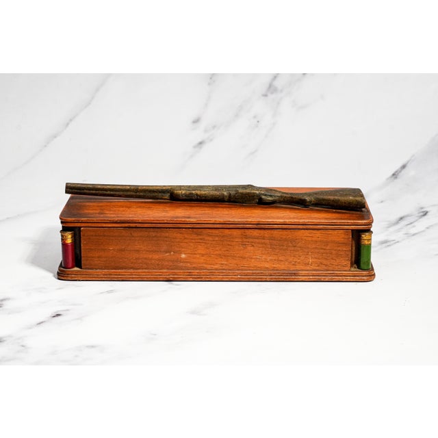 Mid-Century Modern Vintage Mid Century Hunting Theme Wood Box Sporting Desk & Jewelry Storage For Sale - Image 3 of 11