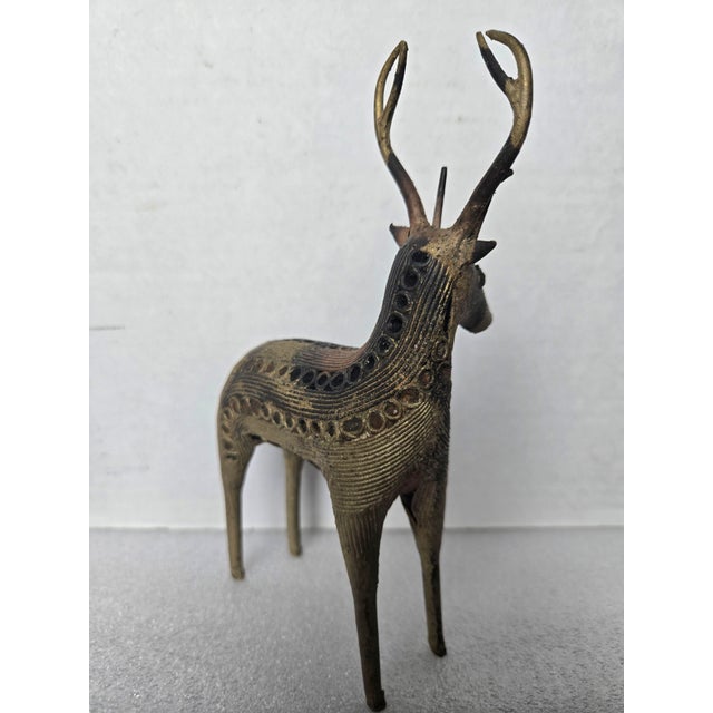 Vintage Indian Dhokra Brass Deer Sculpture For Sale - Image 4 of 9