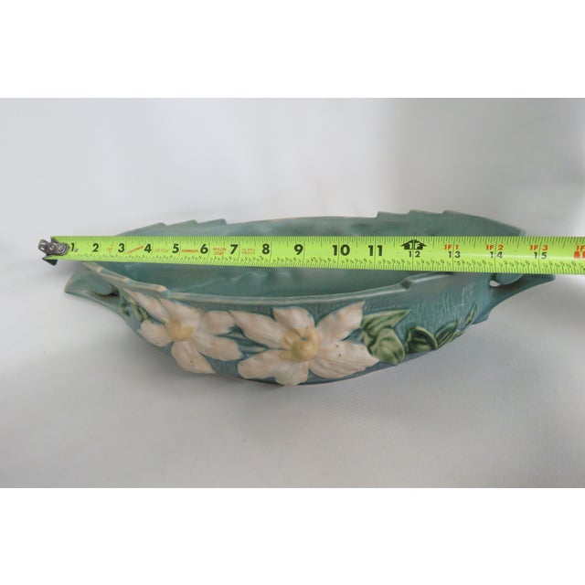 Mid 20th Century Roseville Pottery 461 14 Blue Ceil Clematis Oval Center Bowl 4689b For Sale - Image 12 of 17