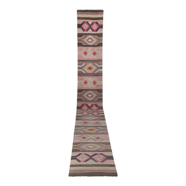 Vintage Turkish Long Kilim Runner Rug 2'7'' X 20'12'' For Sale