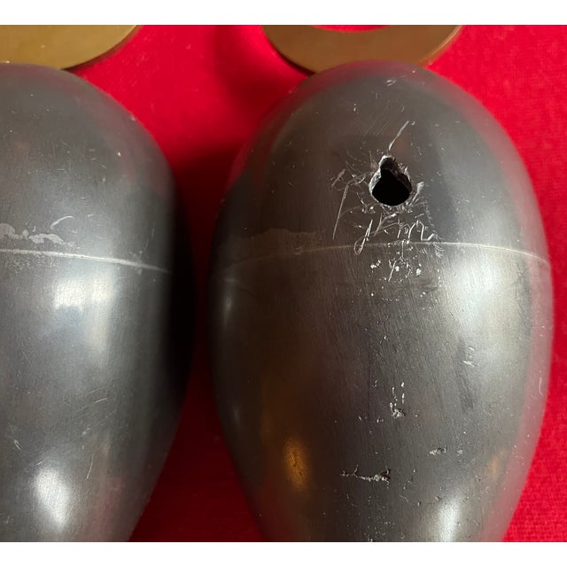Johan Meijerink (Dutch 1948 - 2011) Modernist Bronze Ovoid Egg Wall Sculptures With Crescent Finials - A Pair For Sale - Image 11 of 14