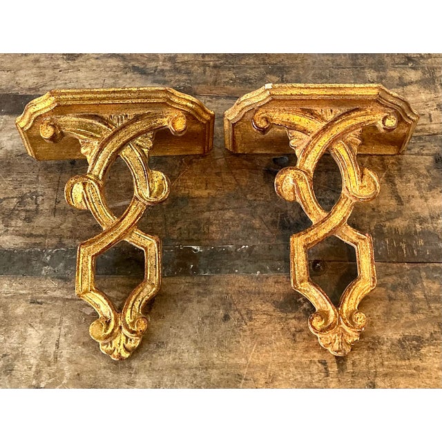 Vintage Italian Gilt Wall Brackets - A Pair For Sale - Image 10 of 12