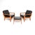 A very stylish and extremely comfortable pair of Danish vintage teak and leather armchairs with stool by Juul Kristensen....