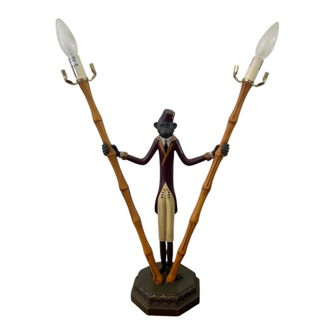 Hollywood Regency Vintage Bellhop Monkey Bamboo Table Lamp For Sale - Image 3 of 12