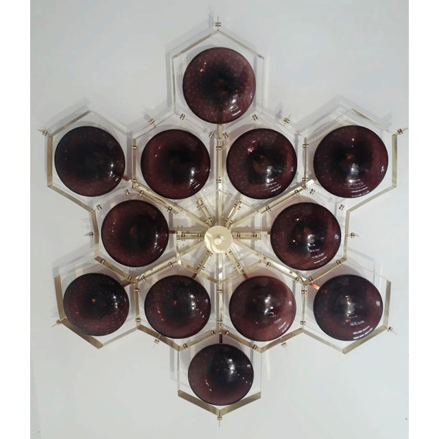 Fabio Ltd 21st Century Beehive Polished Brass Amethyst Bubbles Murano Flush Mount by Fabio LTD For Sale - Image 4 of 8