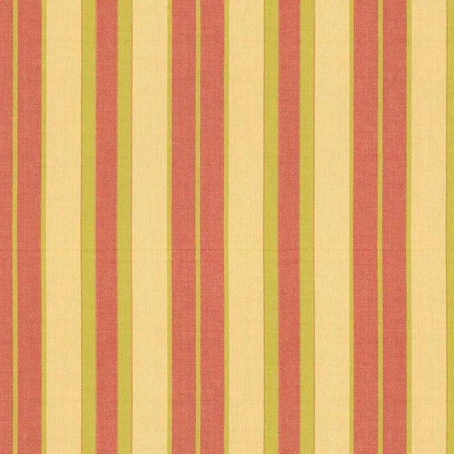 Sample - Schumacher Beacon Cotton Stripe Fabric in Maize/Pear/Coral For Sale