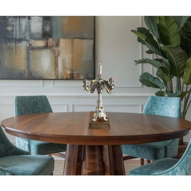 Mid 20th Century MId-Century Dresden Porcelain Floral Fruit Candelabra Table Lamp For Sale - Image 5 of 15