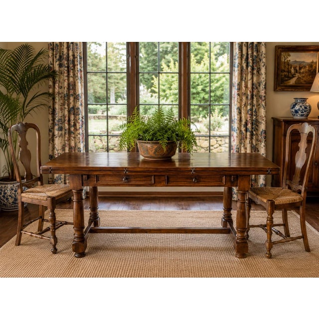 Versatile dining table from Century Furniture’s Coddington Square Collection, crafted in richly figured wood with a warm,...