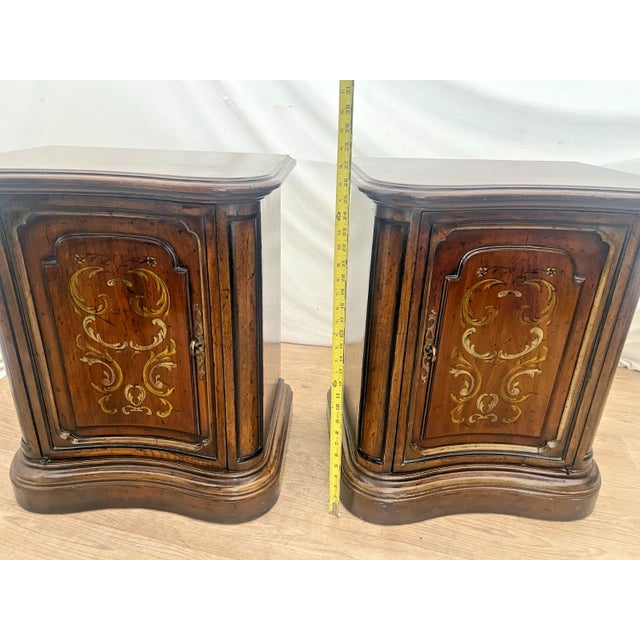 1960s Heritage Grand Tour Curved Walnut Nightstands End Tables Cabinet, Shelf Set of Two For Sale - Image 9 of 12