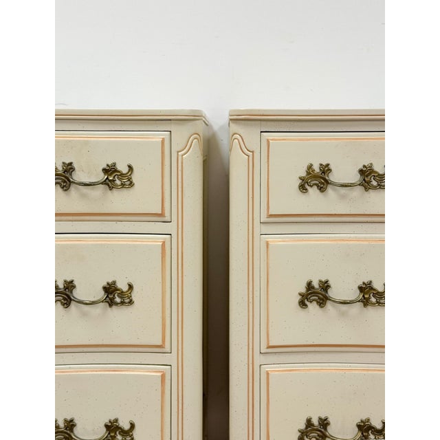 Ivory Vintage Pair of Chests French Provincial White 3 Drawer Cabriole Leg Nightstands For Sale - Image 8 of 18
