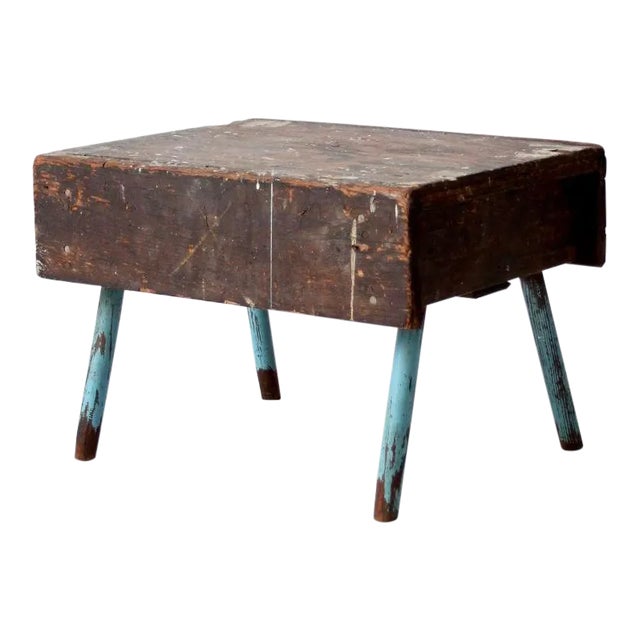Vintage Rustic Low Stool For Sale