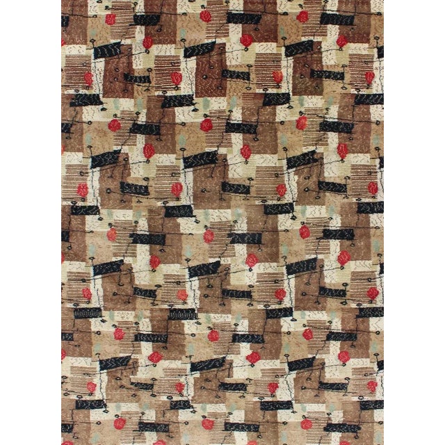Mid-Century Modern Mid 20th Century Mid-Century Modern Rug With Jagged Stripes and Block Design in Brown and Red For Sale - Image 3 of 12