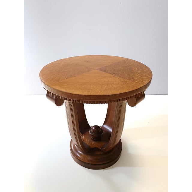 Art Deco Round Oak Durmast and Glass Coffee Table, Italy, 1940s For Sale - Image 4 of 10