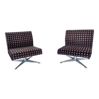 Mid Century Chrome Swivel Lounge Chairs- a Pair For Sale