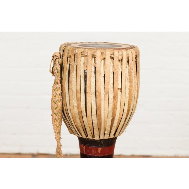 Tribal 19th Century Burmese Late Teak Ozi Goblet Shaped Drum with Black & Red Lacquer For Sale - Image 3 of 12