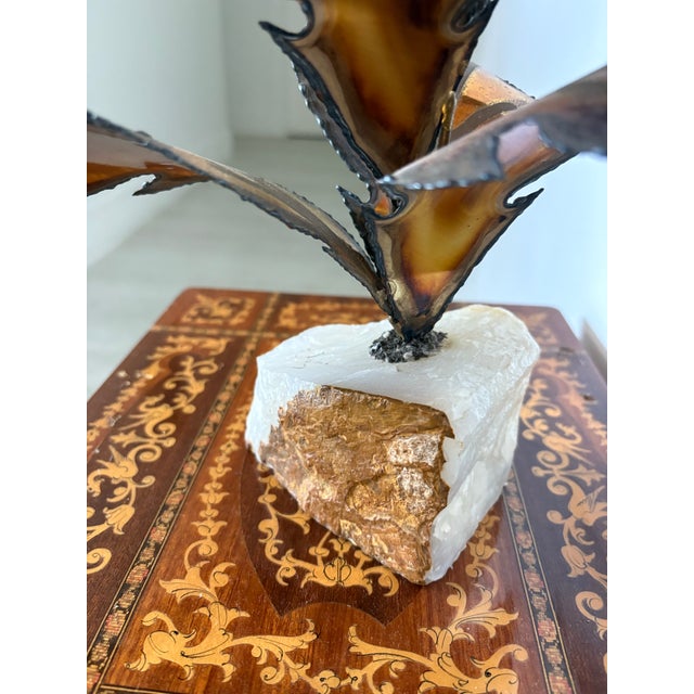 1970s 70’s Brass and Onyx Flower Sculpture For Sale - Image 5 of 9