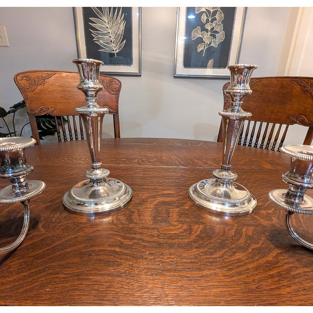 Silver Antique Barker Ellis Silver Plated Candelabra Pair 5 Arm Convertible Gadroon England For Sale - Image 8 of 15