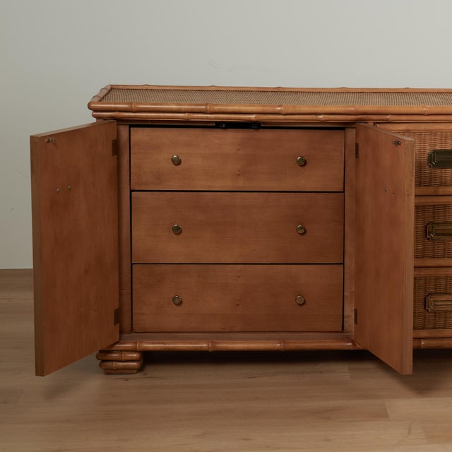 Wood Vintage Faux Bamboo and Wicker Cabinet Chest by American of Martinsville For Sale - Image 7 of 16