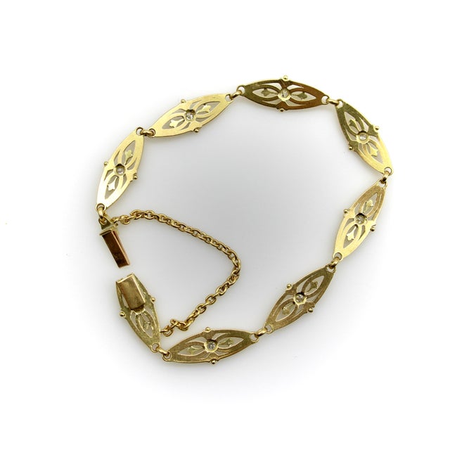 Late 19th Century Victorian French 18k Gold Fancy Link Bracelet With Diamonds For Sale - Image 10 of 12