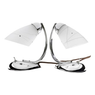 Art Deco Bedside Lamps in Chromed Glass by Josef Hurka for Napako, 1950s, Set of 2 For Sale