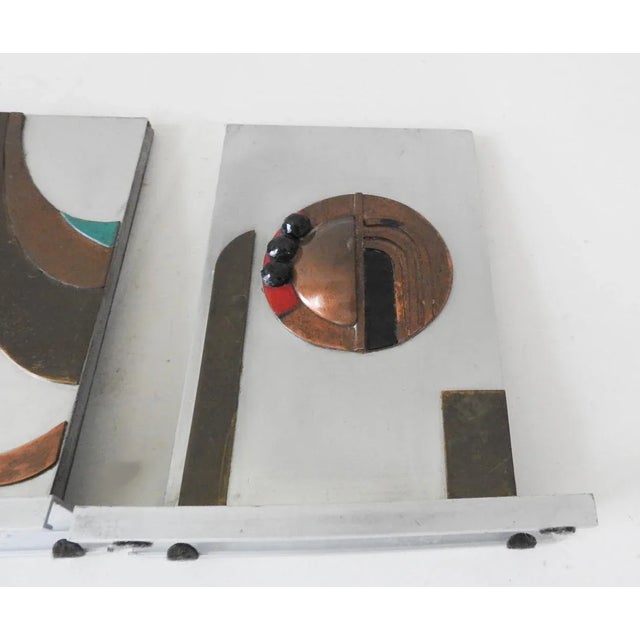 Metal Vintage Abstract Art Deco Metal Enamel Sculpture Bookends For Sale - Image 7 of 10
