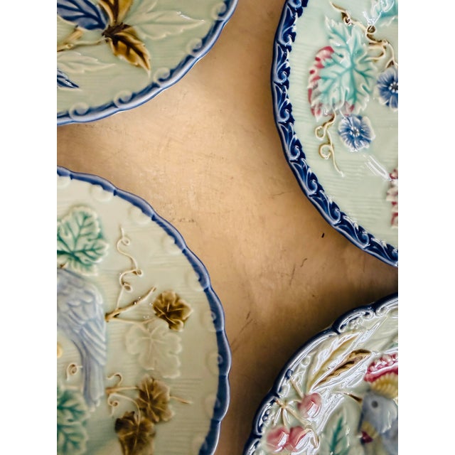 Blue Pottery Barn Blue Majolica Bird Plates Set - Set of 9 For Sale - Image 8 of 12
