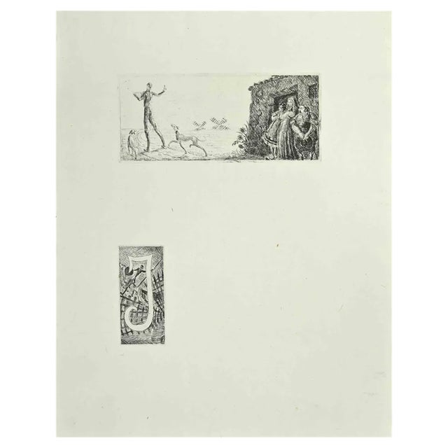 Wladyslaw Jahl, Speech of Don Quixote, Etching, 1951 For Sale