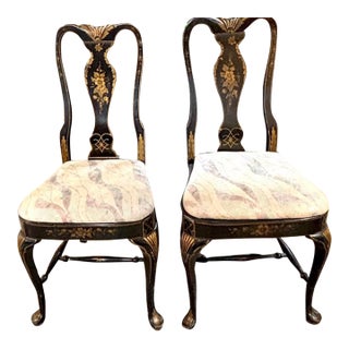 Mid Century Georgian Style Japanned Chinoiserie Side Chairs For Sale