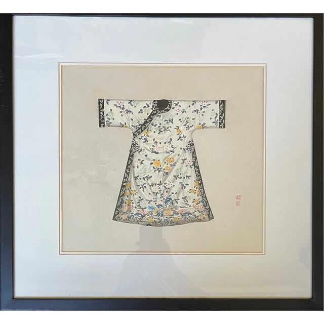 Chinoiserie Vintage Framed Chinese Court Robe Art Pair - Mid-Century Chinoiserie Decor For Sale - Image 3 of 6