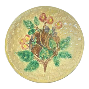 Antique Majolica Floral, Berry & Basket Plate