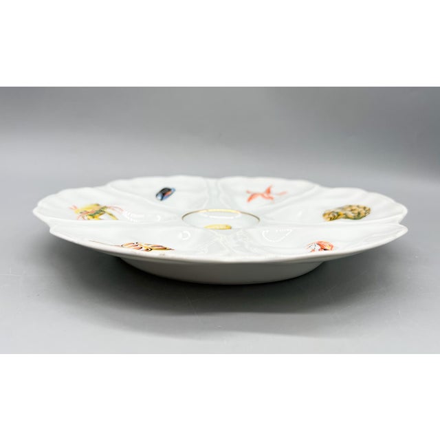 Mid 20th Century Vintage Limoges Jammet-Seignolles Oyster Plate With Seafood Motifs — French Coastal / Nautical / Traditional For Sale - Image 5 of 9