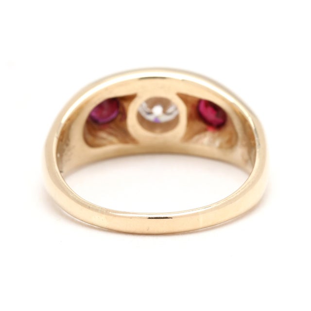 Modern Vintage .65ctw Ruby and Diamond Signet Ring, 13k-14k Yellow Gold, Ring Size 4.75 For Sale - Image 3 of 5