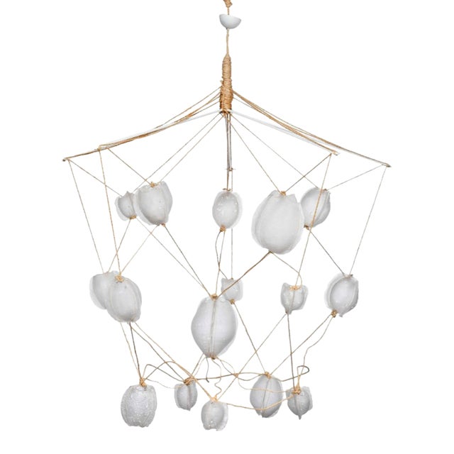 Manolito & Manolito "Ouef De Selenite" Custom Blown Glass and Rope Chandelier For Sale