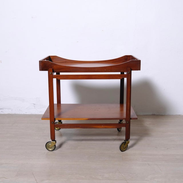 Brown Vintage Bar Cart with Wheels and Removable Wooden Tray, 1960s For Sale - Image 8 of 18