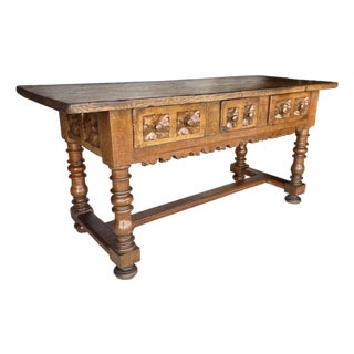 Late 19th Century Italian Walnut Three Drawer Console Table For Sale