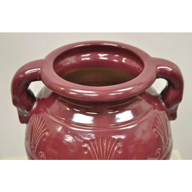 American Antique r.r.p Co Roseville, Oh Red Stoneware Twin Handle 14" Red Jug Vase Vessel For Sale - Image 3 of 10