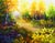 Evening Magic by Michelle Condrat | Oil on board Colorful forest scene with golden trees and sunlight. For Sale